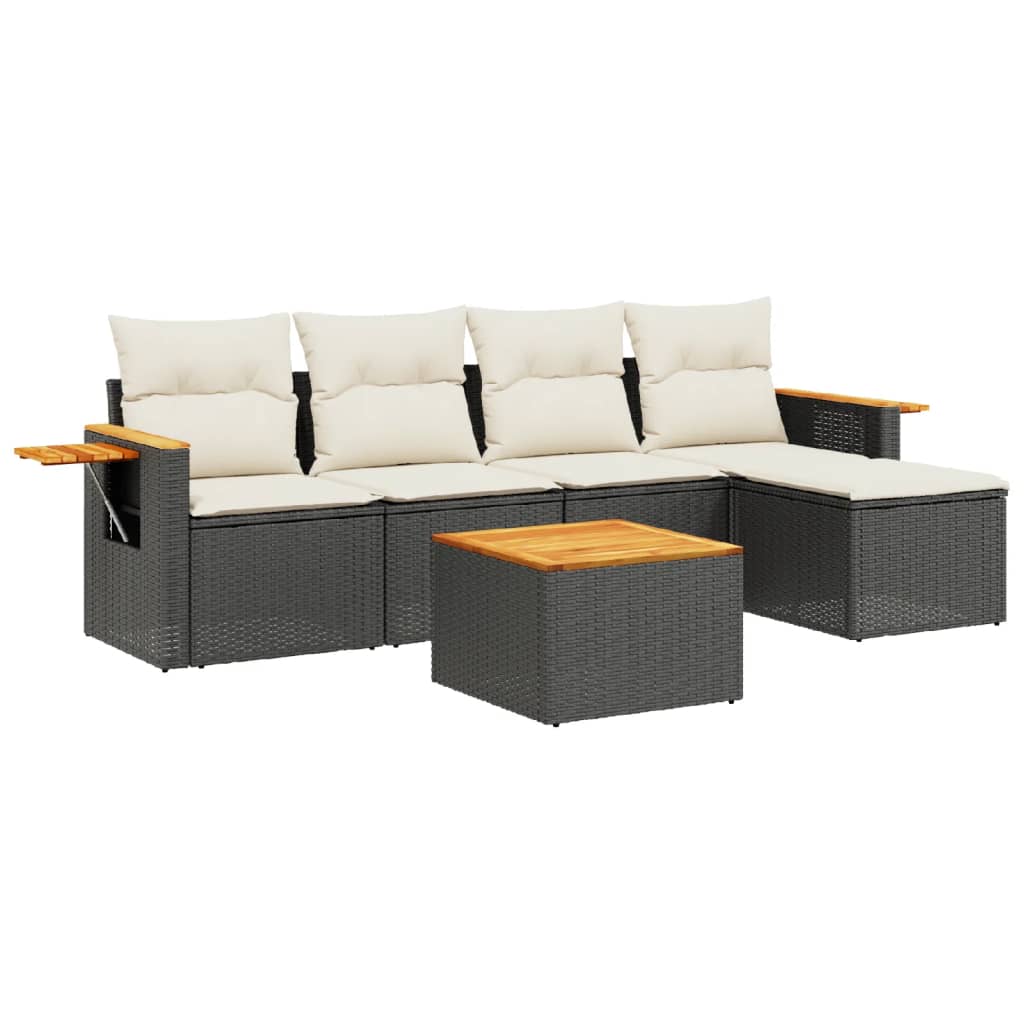 Set mobilier de grădină cu perne, 6 piese, negru, poliratan GartenMobel Dekor