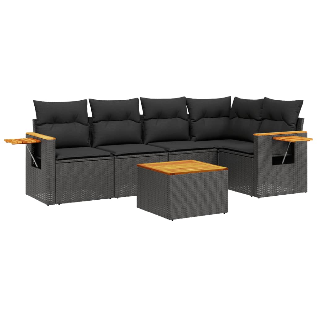 Set mobilier de grădină cu perne, 6 piese, negru, poliratan GartenMobel Dekor