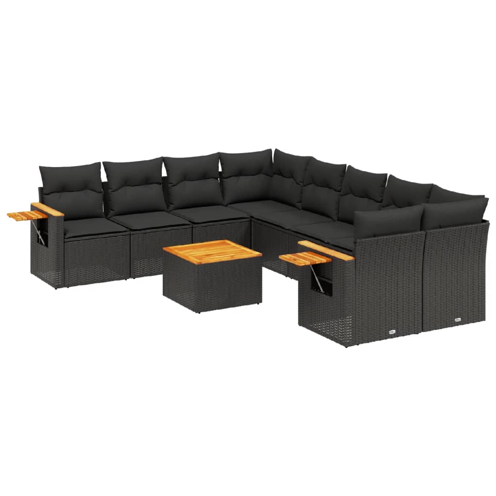 Set mobilier de grădină cu perne, 9 piese, negru, poliratan GartenMobel Dekor