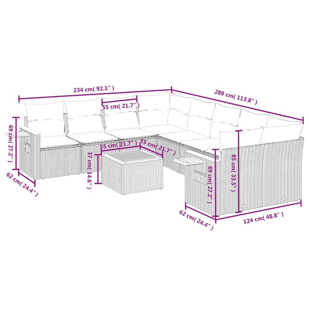 Set mobilier de grădină cu perne, 9 piese, negru, poliratan GartenMobel Dekor