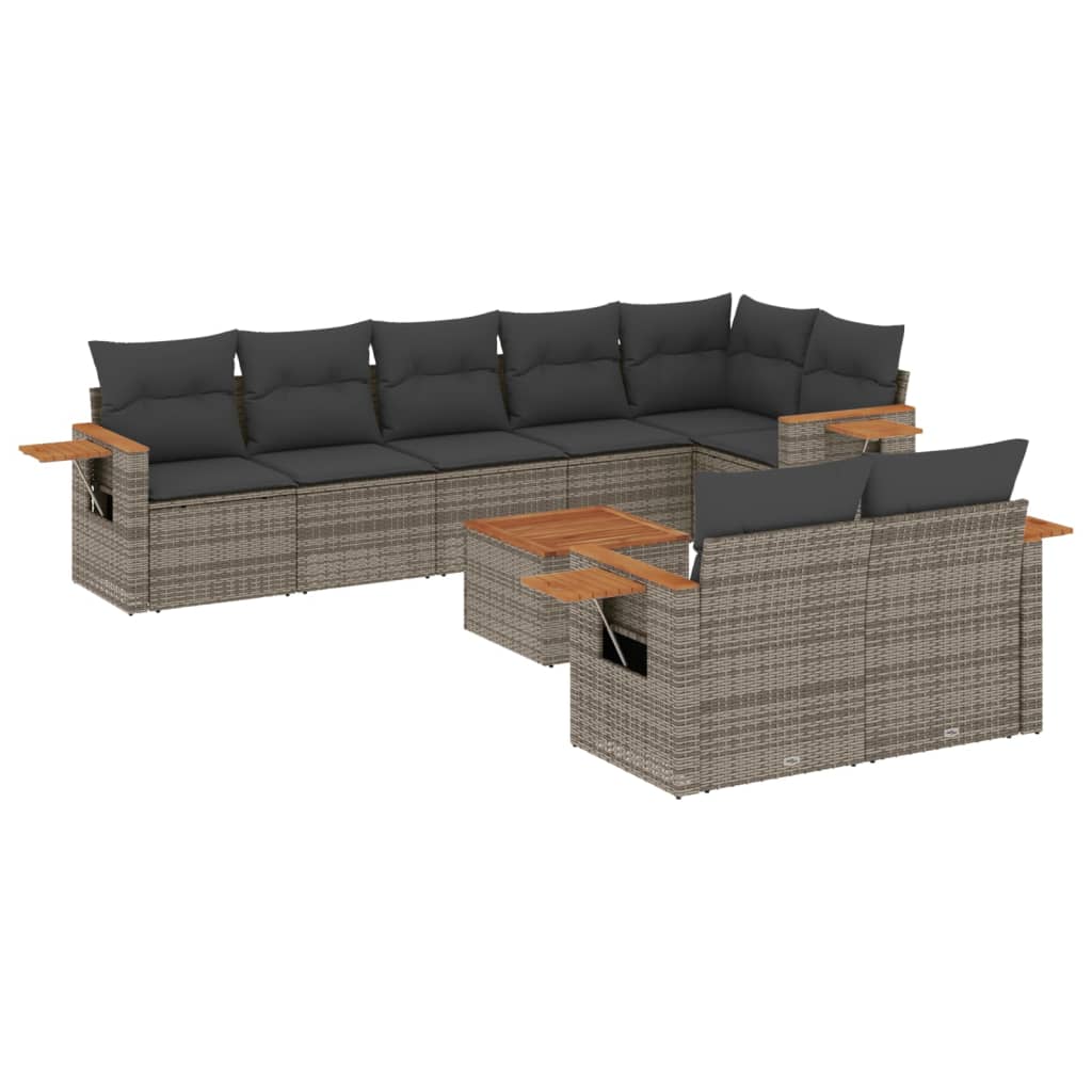 Set canapele de grădină, 9 piese, cu perne, gri, poliratan GartenMobel Dekor