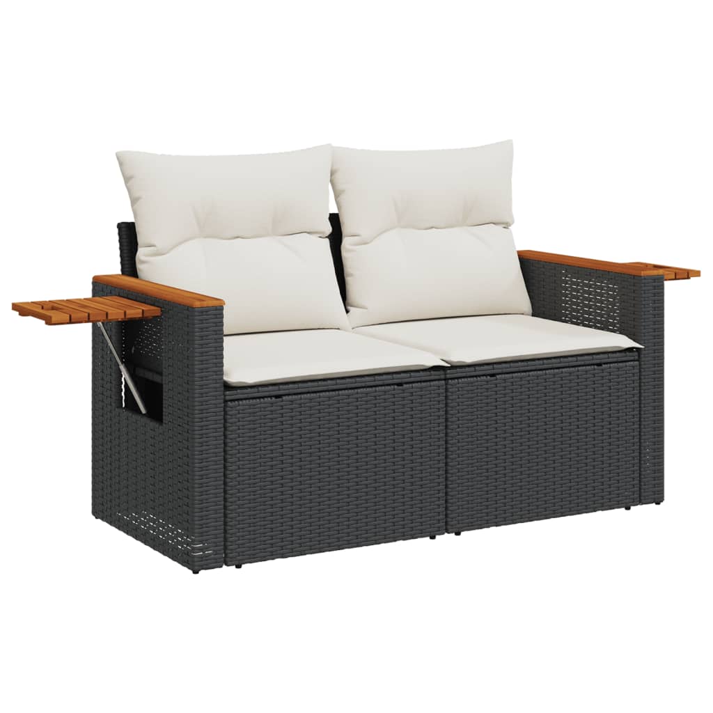 Set canapele de grădină cu perne, 7 piese, negru, poliratan GartenMobel Dekor