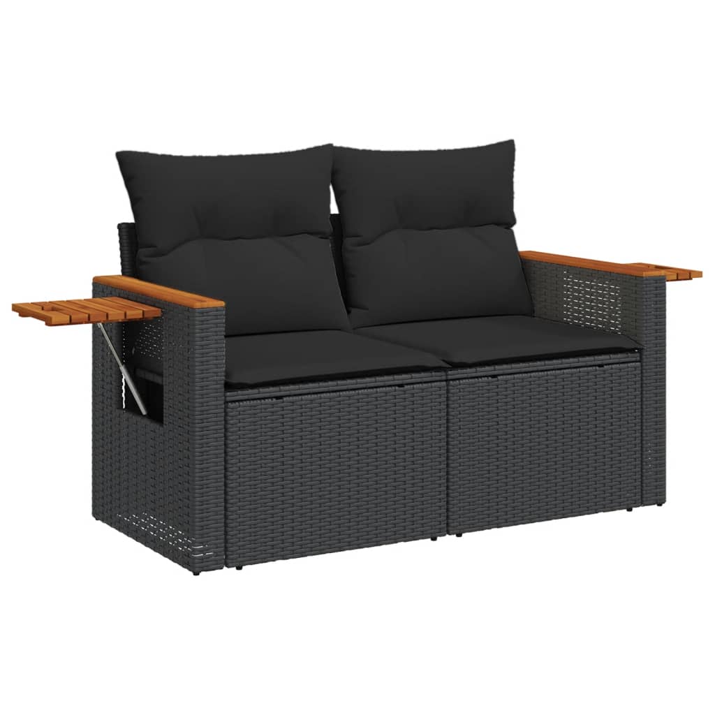 Set canapele de grădină cu perne, 7 piese, negru, poliratan GartenMobel Dekor