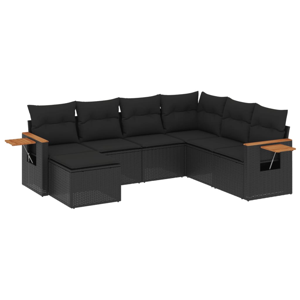 Set canapele de grădină cu perne, 7 piese, negru, poliratan GartenMobel Dekor