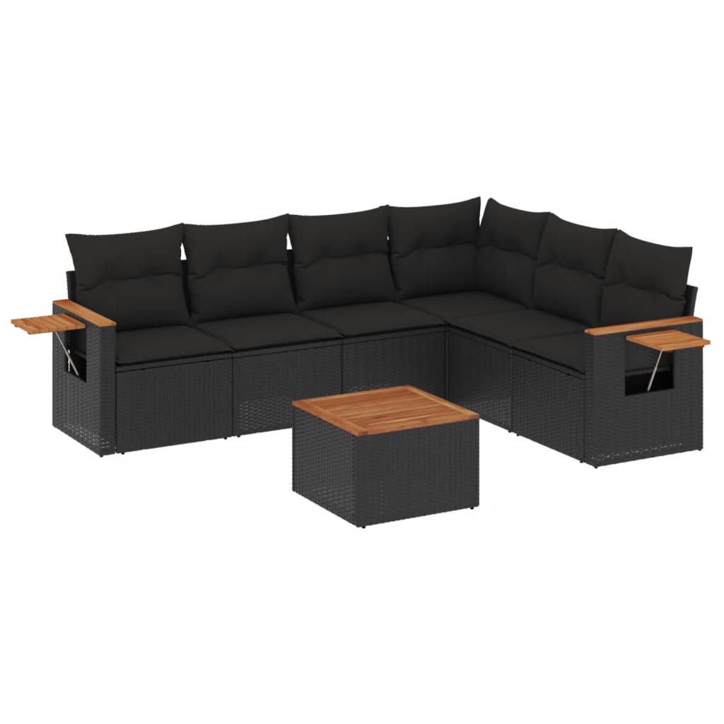 Set canapele de grădină cu perne, 7 piese, negru, poliratan GartenMobel Dekor