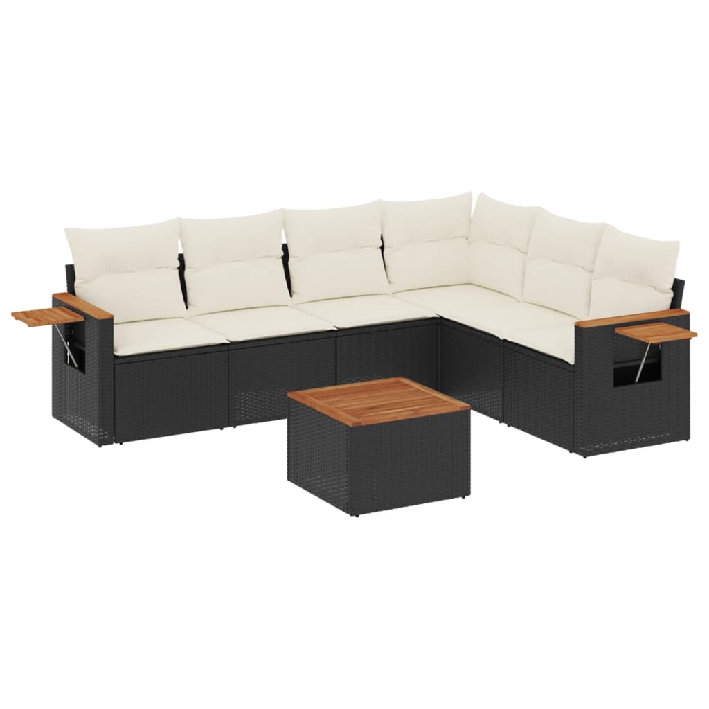 Set canapele de grădină cu perne, 7 piese, negru, poliratan GartenMobel Dekor