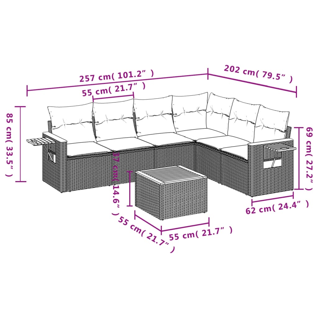 Set canapele de grădină cu perne, 7 piese, negru, poliratan GartenMobel Dekor