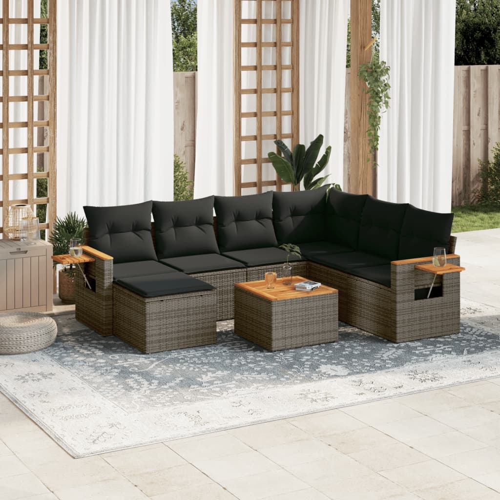 Set canapele de grădină cu perne, 8 piese, gri, poliratan GartenMobel Dekor