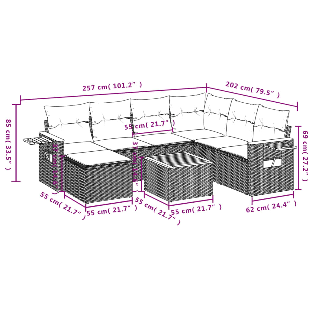 Set canapele de grădină cu perne, 8 piese, gri, poliratan GartenMobel Dekor