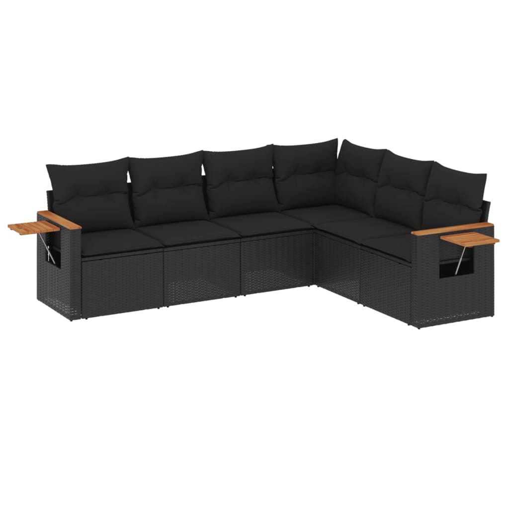 Set mobilier de grădină cu perne, 6 piese, negru, poliratan GartenMobel Dekor