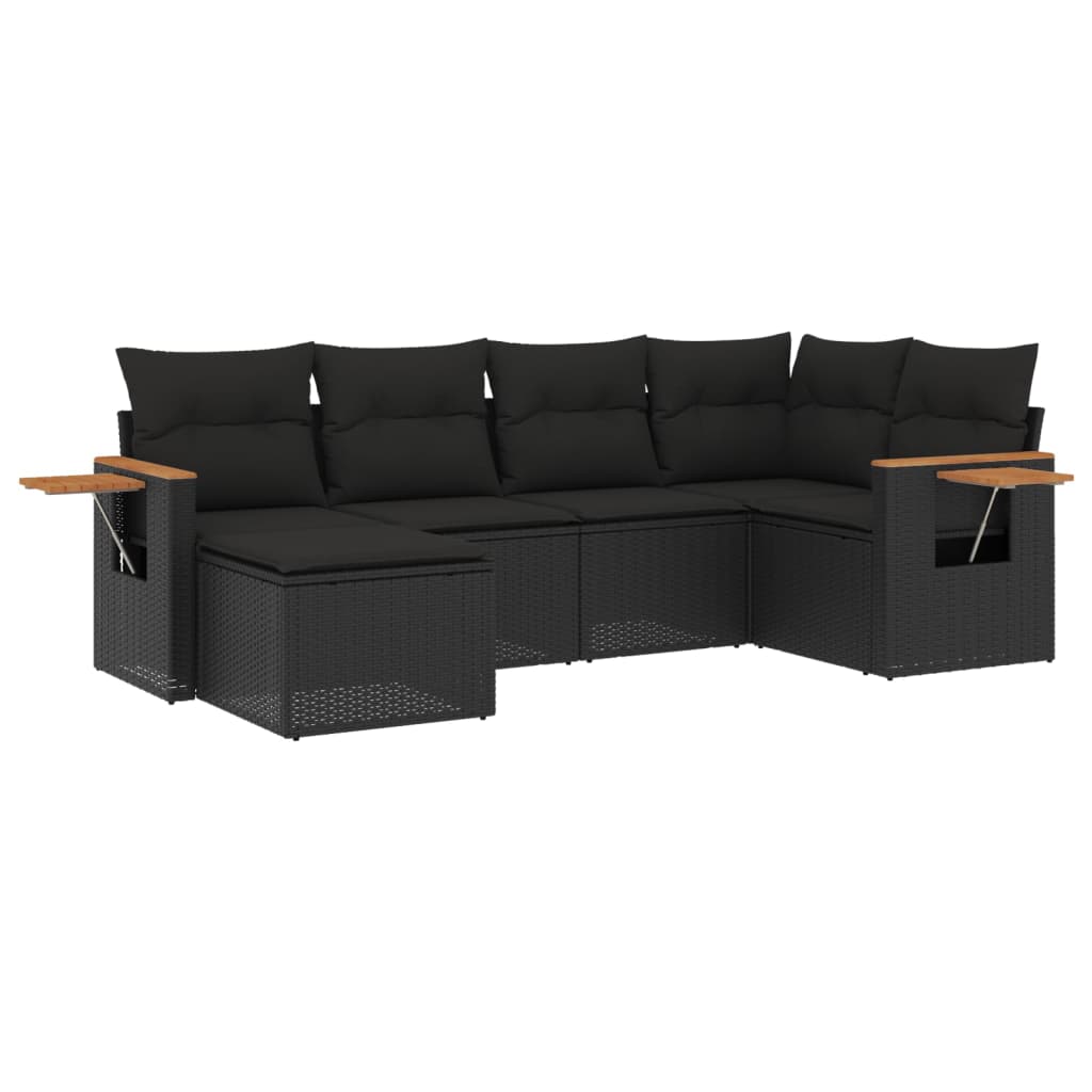 Set mobilier de grădină cu perne, 6 piese, negru, poliratan GartenMobel Dekor