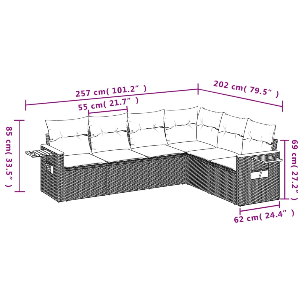 Set mobilier de grădină cu perne, 6 piese, negru, poliratan GartenMobel Dekor