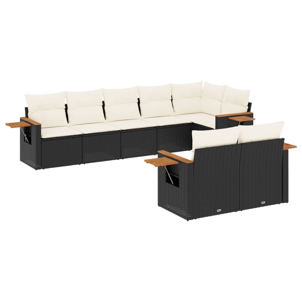 Set mobilier de grădină cu perne, 8 piese, negru, poliratan GartenMobel Dekor