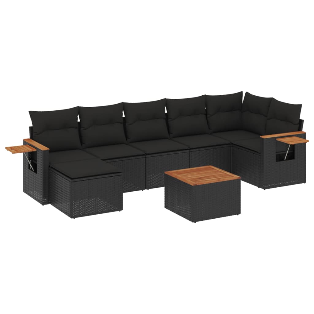 Set mobilier de grădină cu perne, 8 piese, negru, poliratan GartenMobel Dekor