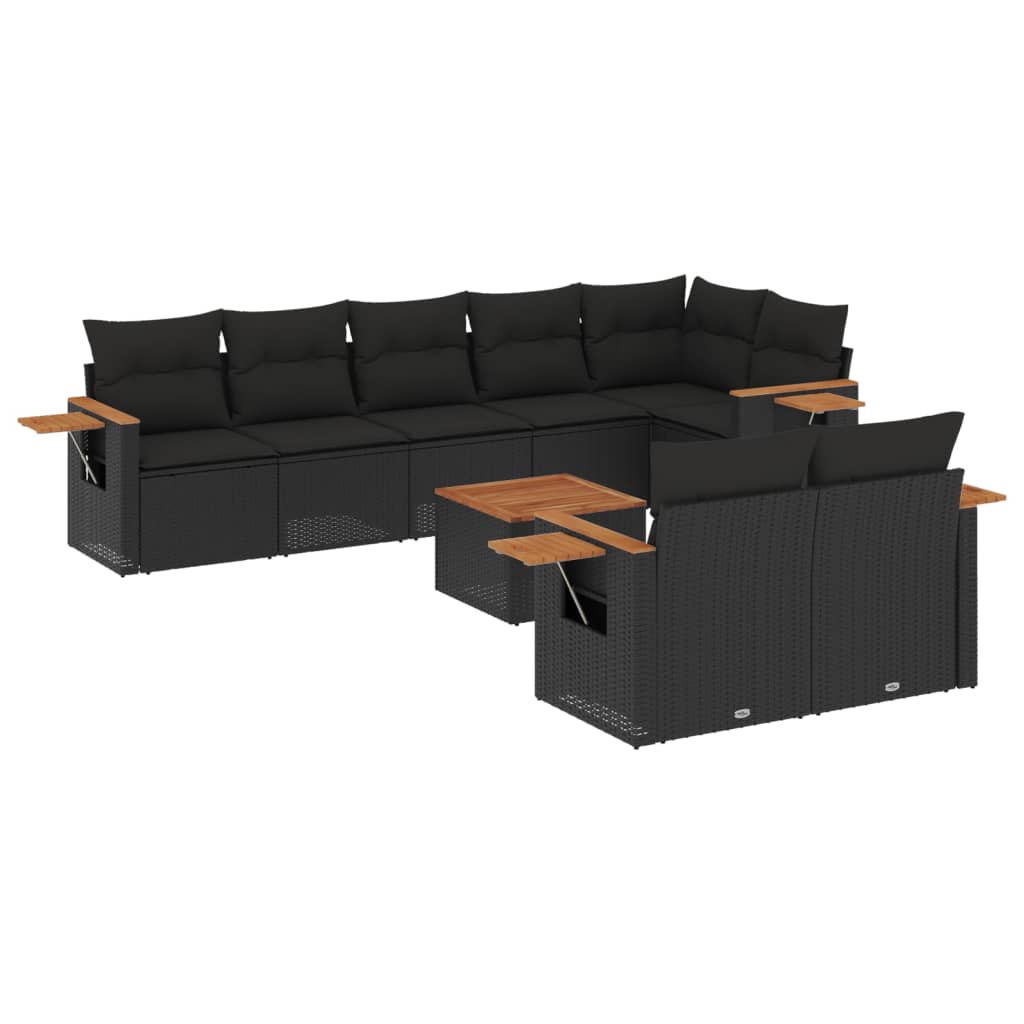 Set mobilier de grădină cu perne, 9 piese, negru, poliratan GartenMobel Dekor