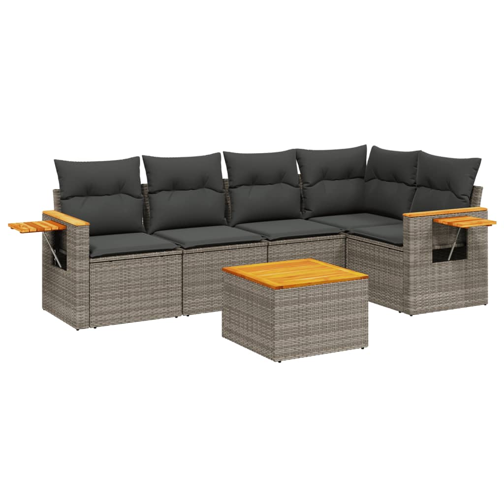 Set mobilier grădină cu perne, 6 piese, gri, poliratan GartenMobel Dekor