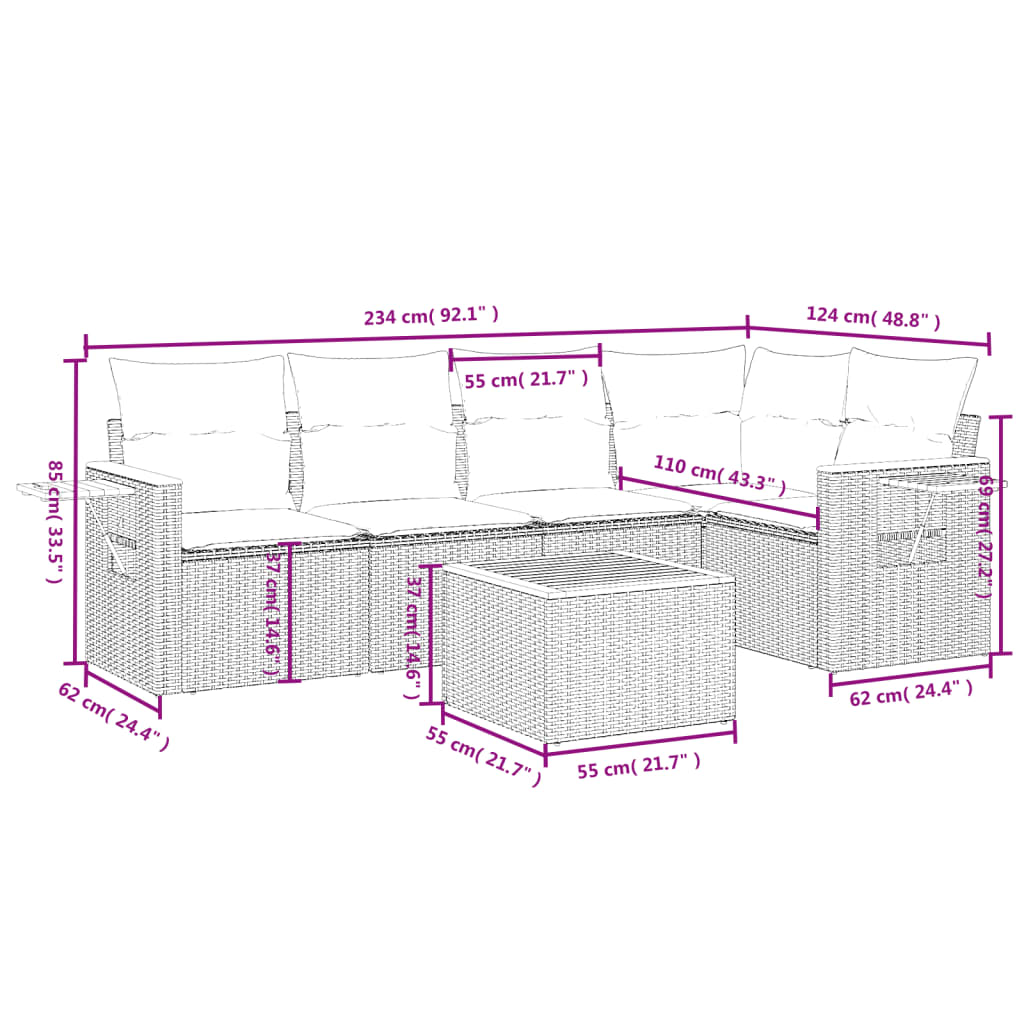 Set mobilier grădină cu perne, 6 piese, gri, poliratan GartenMobel Dekor