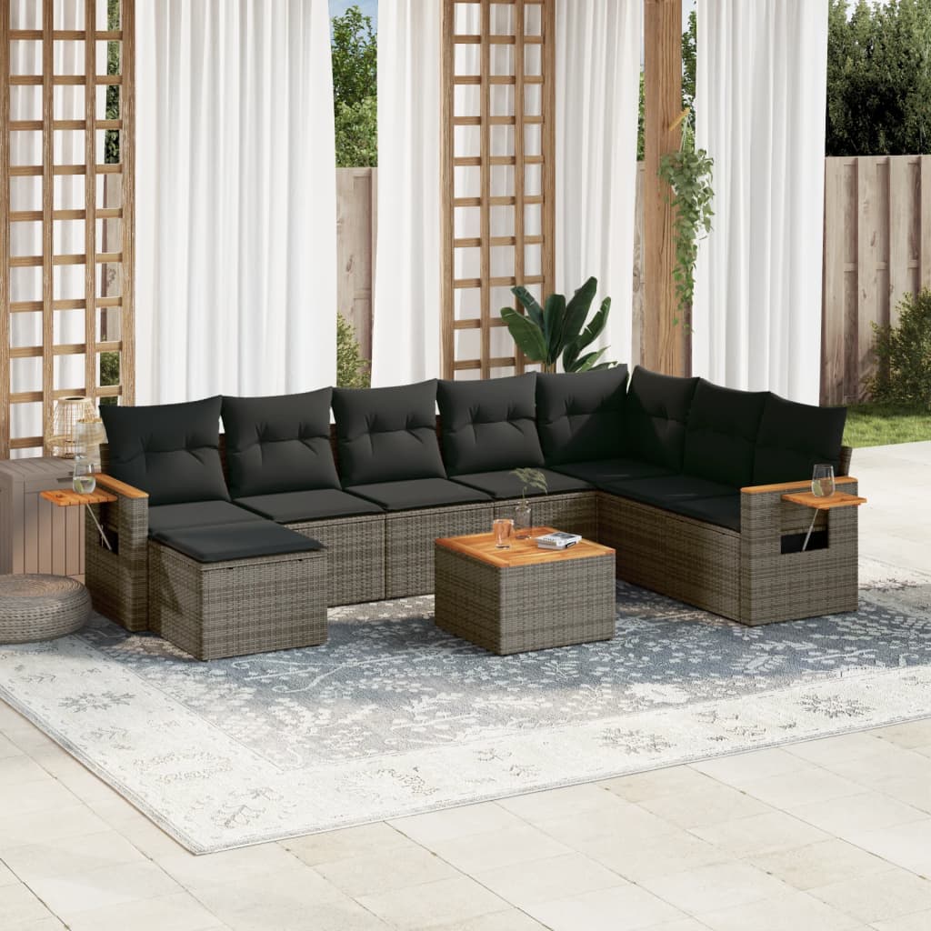 Set canapele de grădină, 9 piese, cu perne, gri, poliratan GartenMobel Dekor