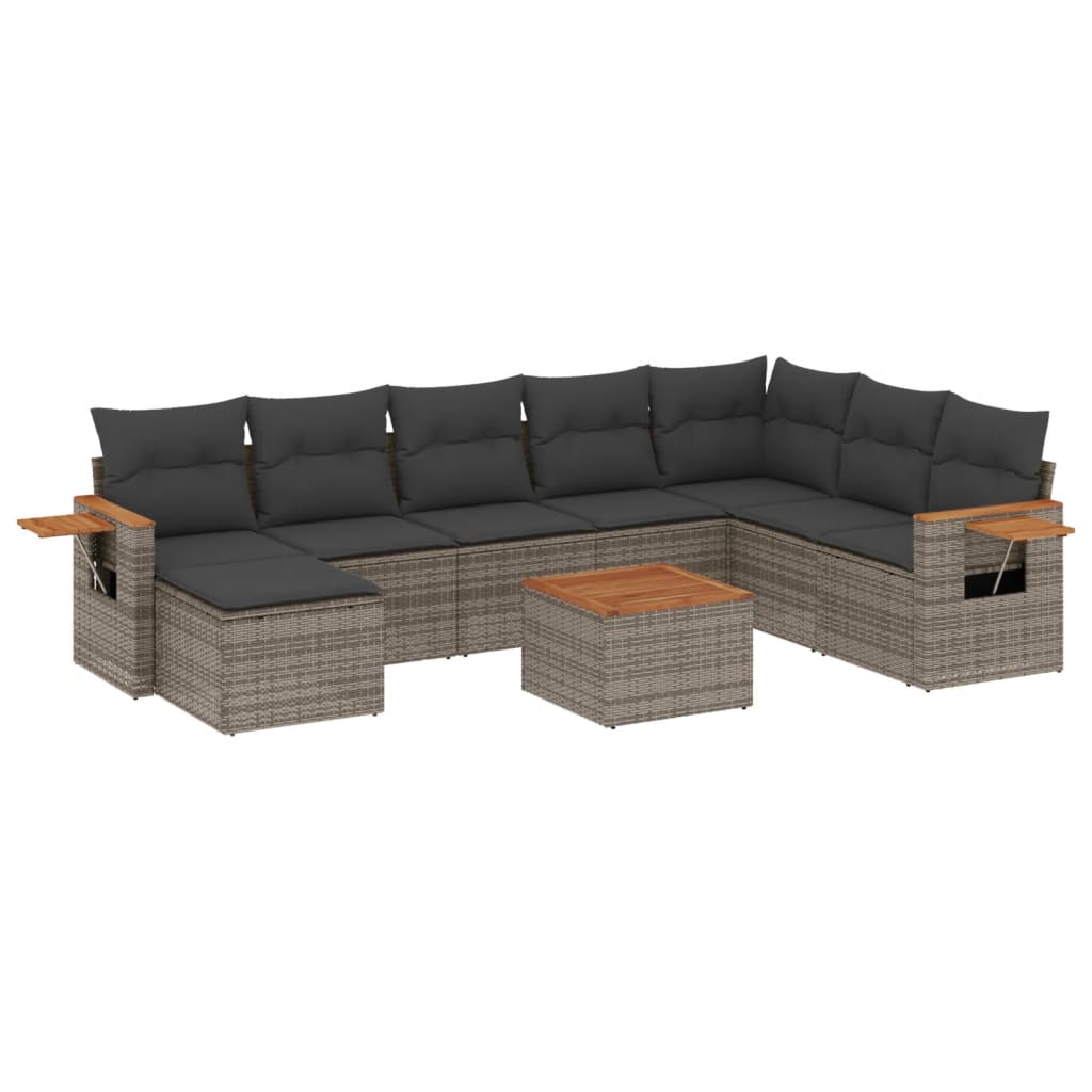 Set canapele de grădină, 9 piese, cu perne, gri, poliratan GartenMobel Dekor