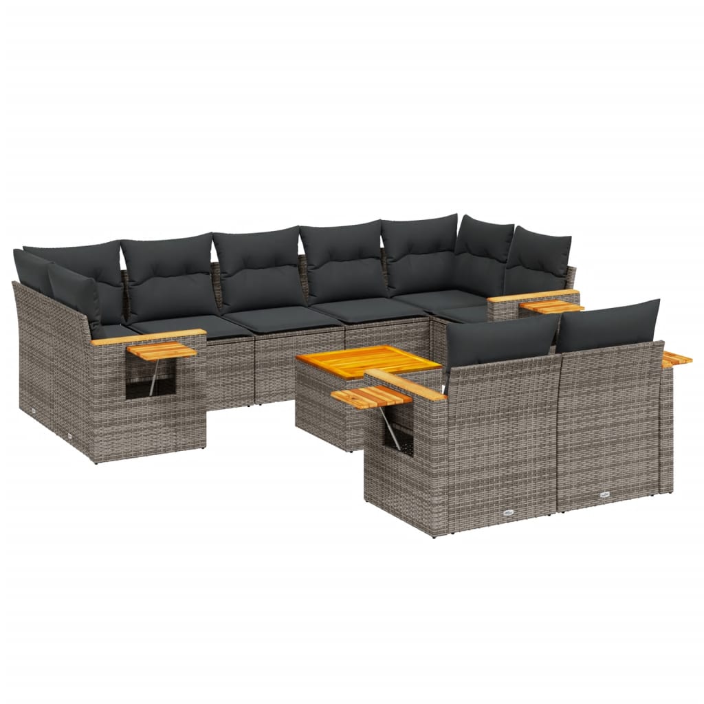 Set mobilier de grădină cu perne, 10 piese, gri, poliratan GartenMobel Dekor