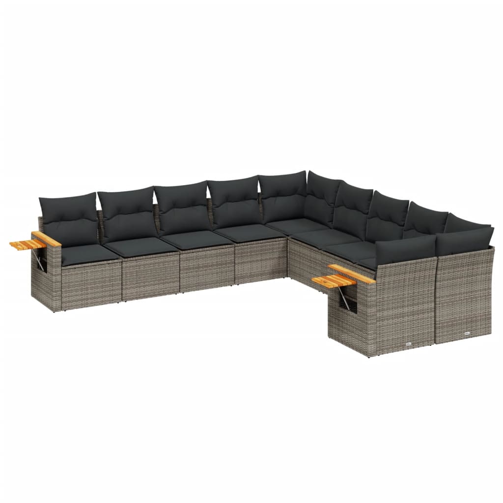 Set mobilier de grădină cu perne, 10 piese, gri, poliratan GartenMobel Dekor
