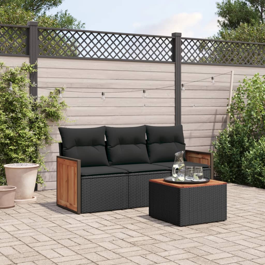 Set mobilier de grădină cu perne, 4 piese, negru, poliratan GartenMobel Dekor