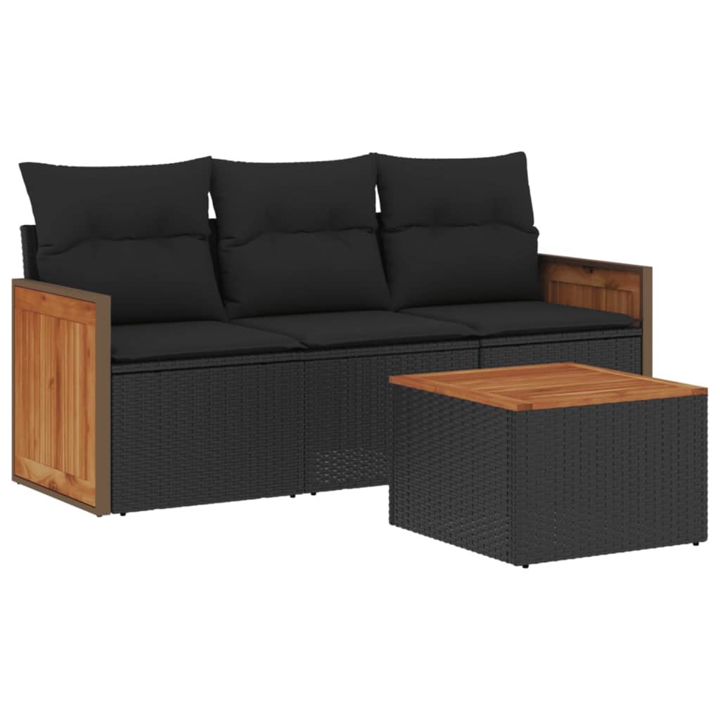 Set mobilier de grădină cu perne, 4 piese, negru, poliratan GartenMobel Dekor