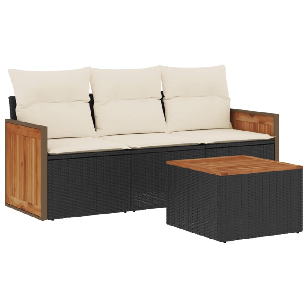 Set mobilier de grădină cu perne, 4 piese, negru, poliratan GartenMobel Dekor