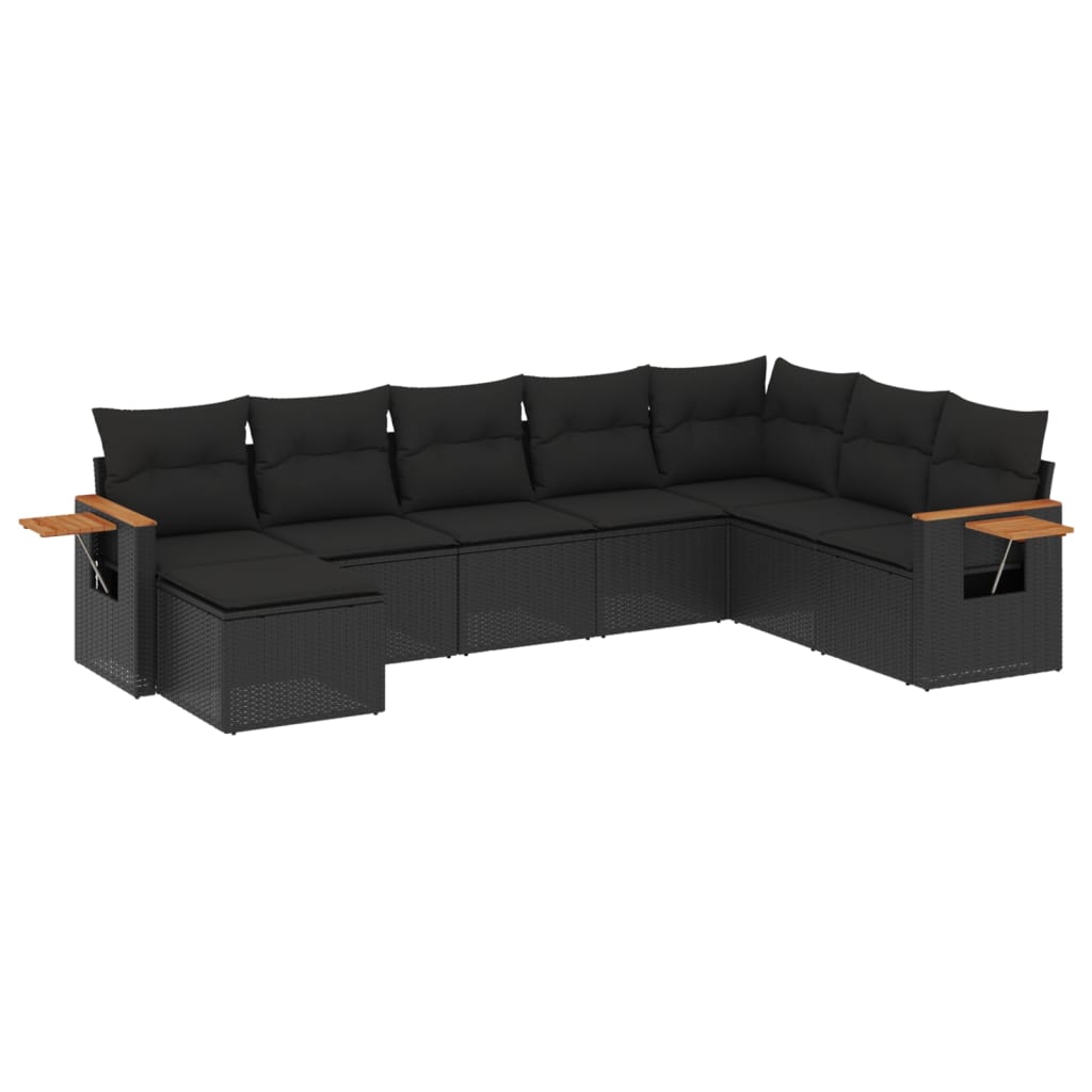 Set mobilier de grădină cu perne, 8 piese, negru, poliratan GartenMobel Dekor