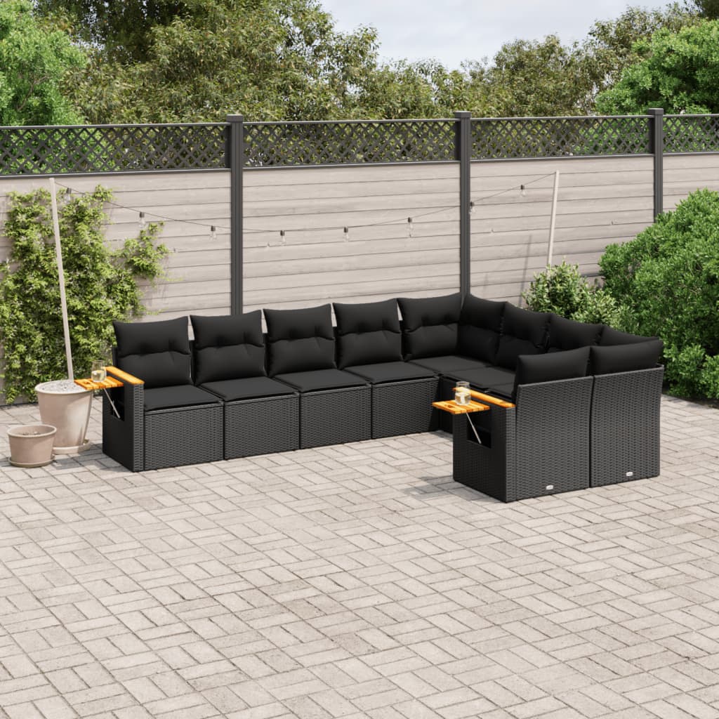 Set mobilier de grădină cu perne, 9 piese, negru, poliratan GartenMobel Dekor