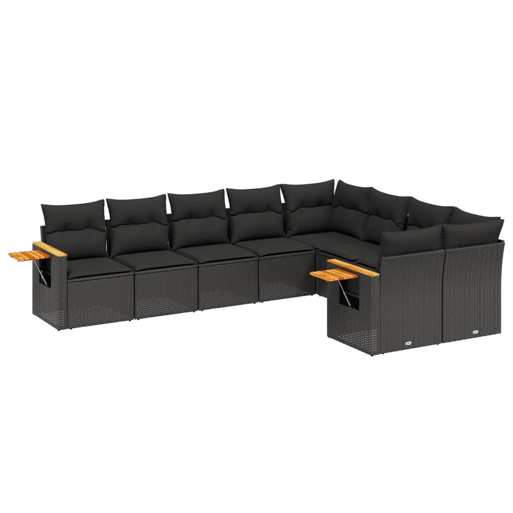 Set mobilier de grădină cu perne, 9 piese, negru, poliratan GartenMobel Dekor