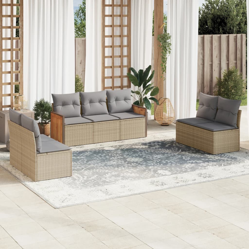 Set canapele de grădină, 7 piese, cu perne, bej, poliratan GartenMobel Dekor
