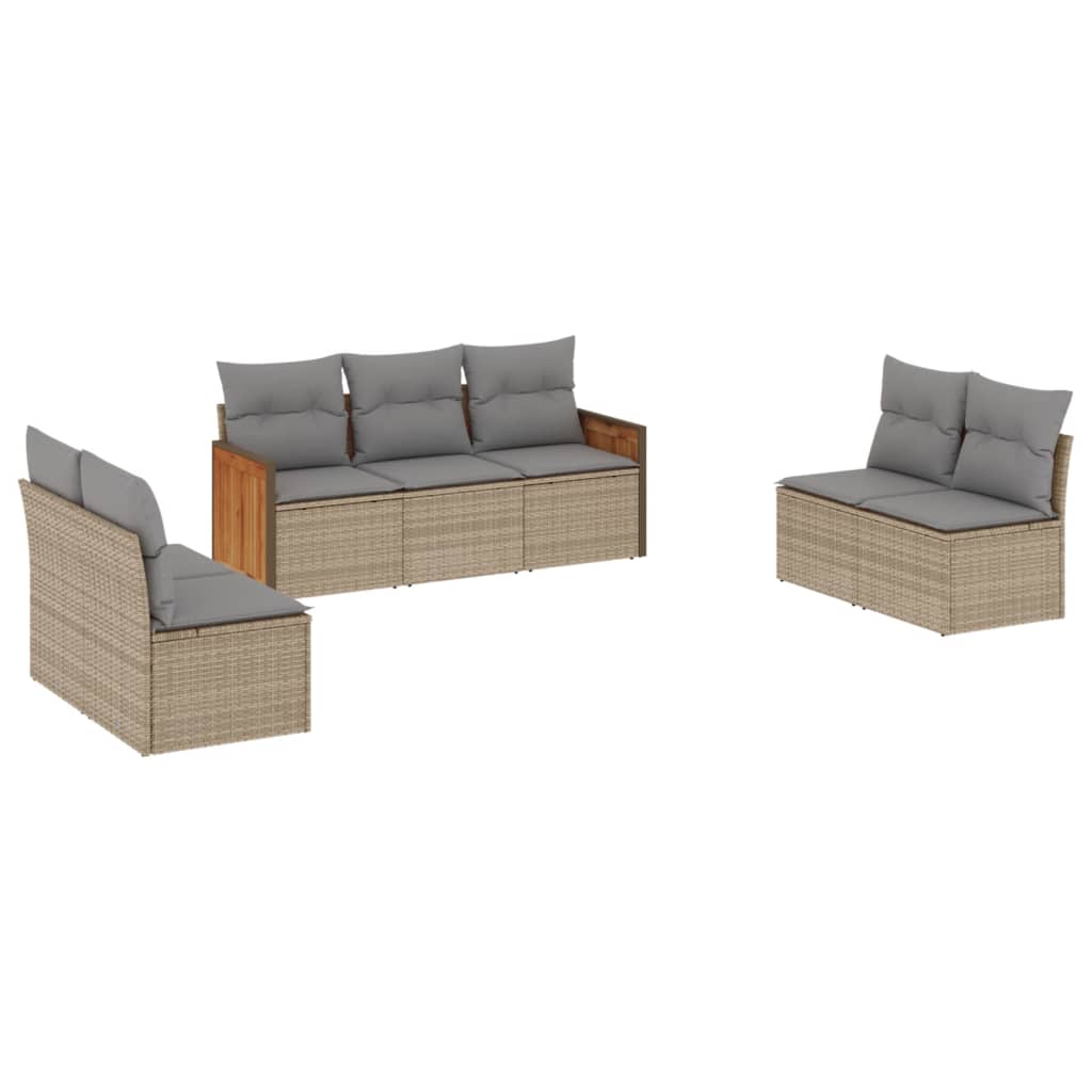 Set canapele de grădină, 7 piese, cu perne, bej, poliratan GartenMobel Dekor