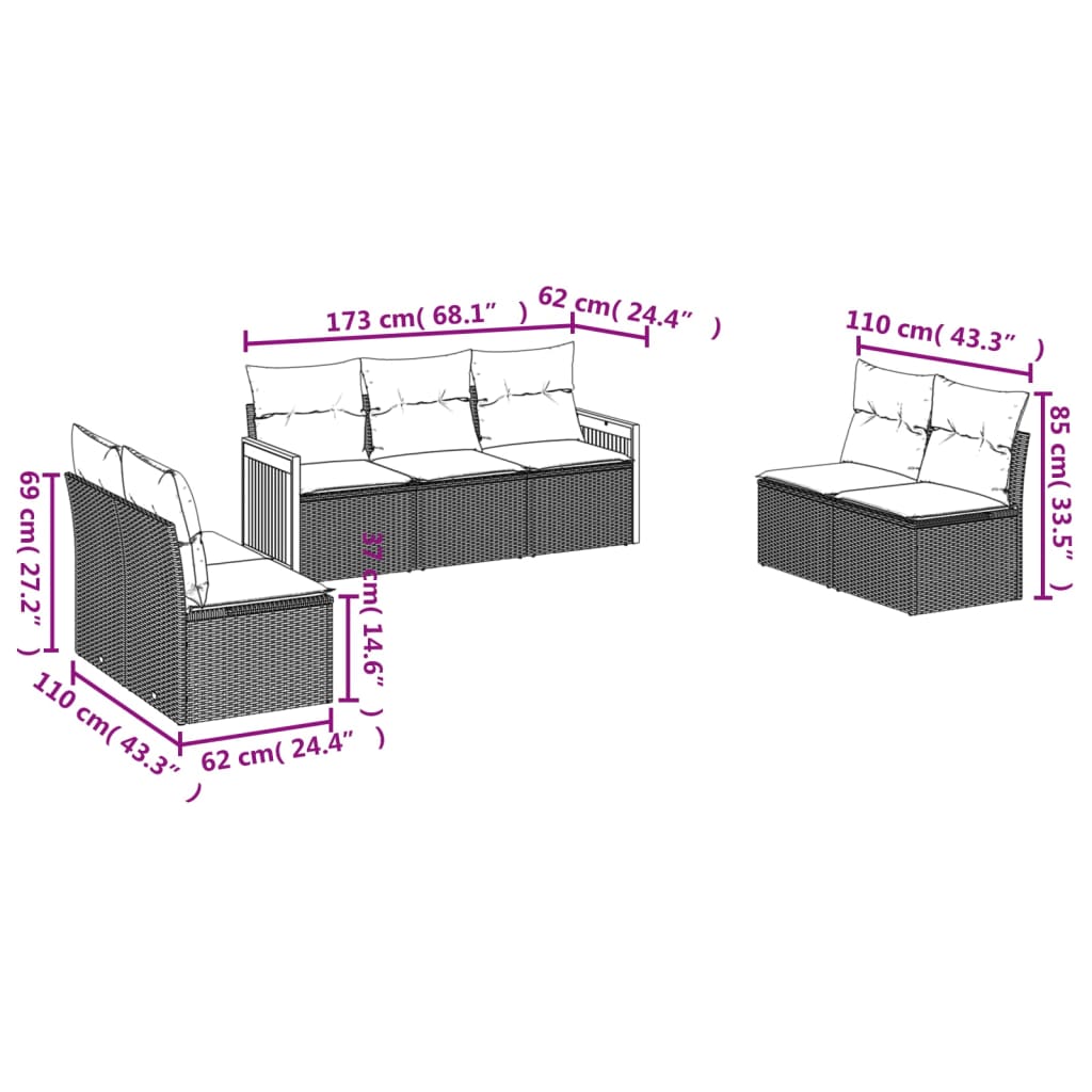 Set canapele de grădină, 7 piese, cu perne, gri, poliratan GartenMobel Dekor