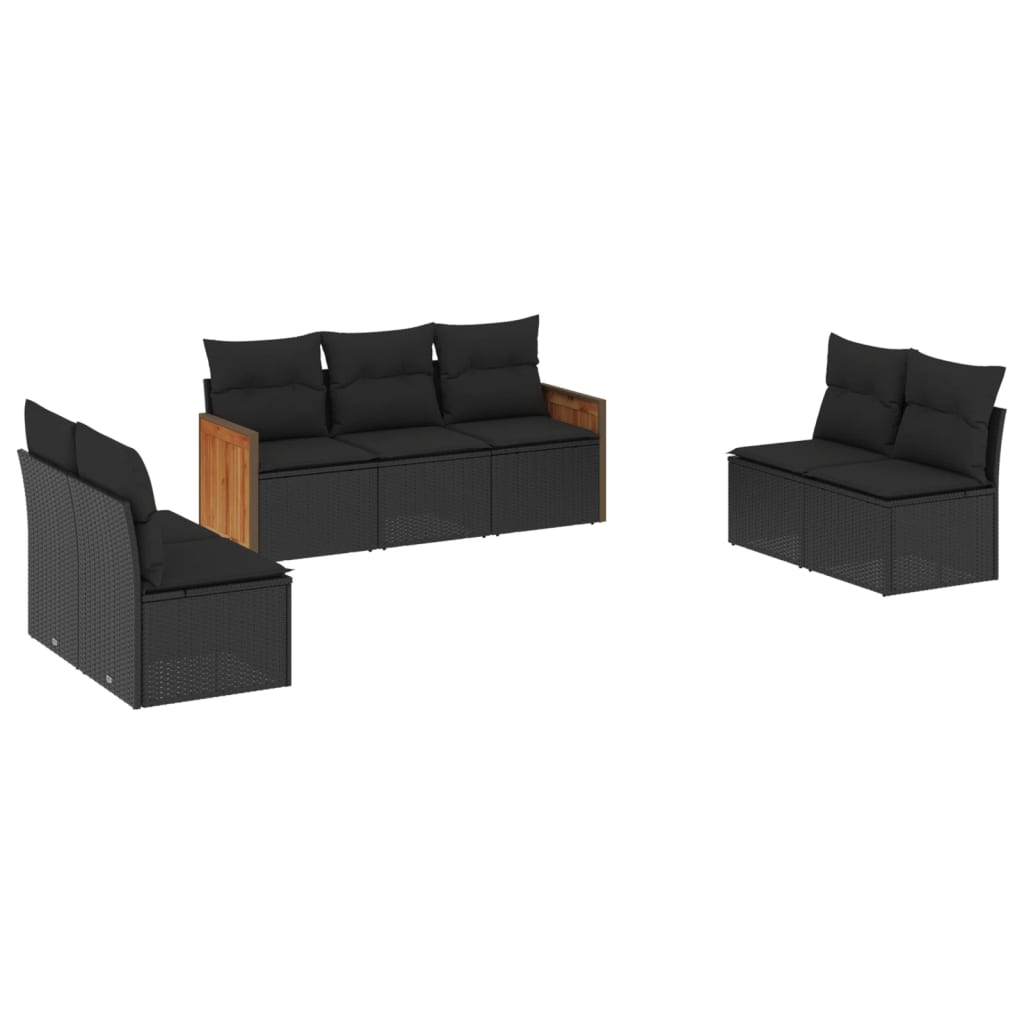 Set canapele de grădină cu perne, 7 piese, negru, poliratan GartenMobel Dekor