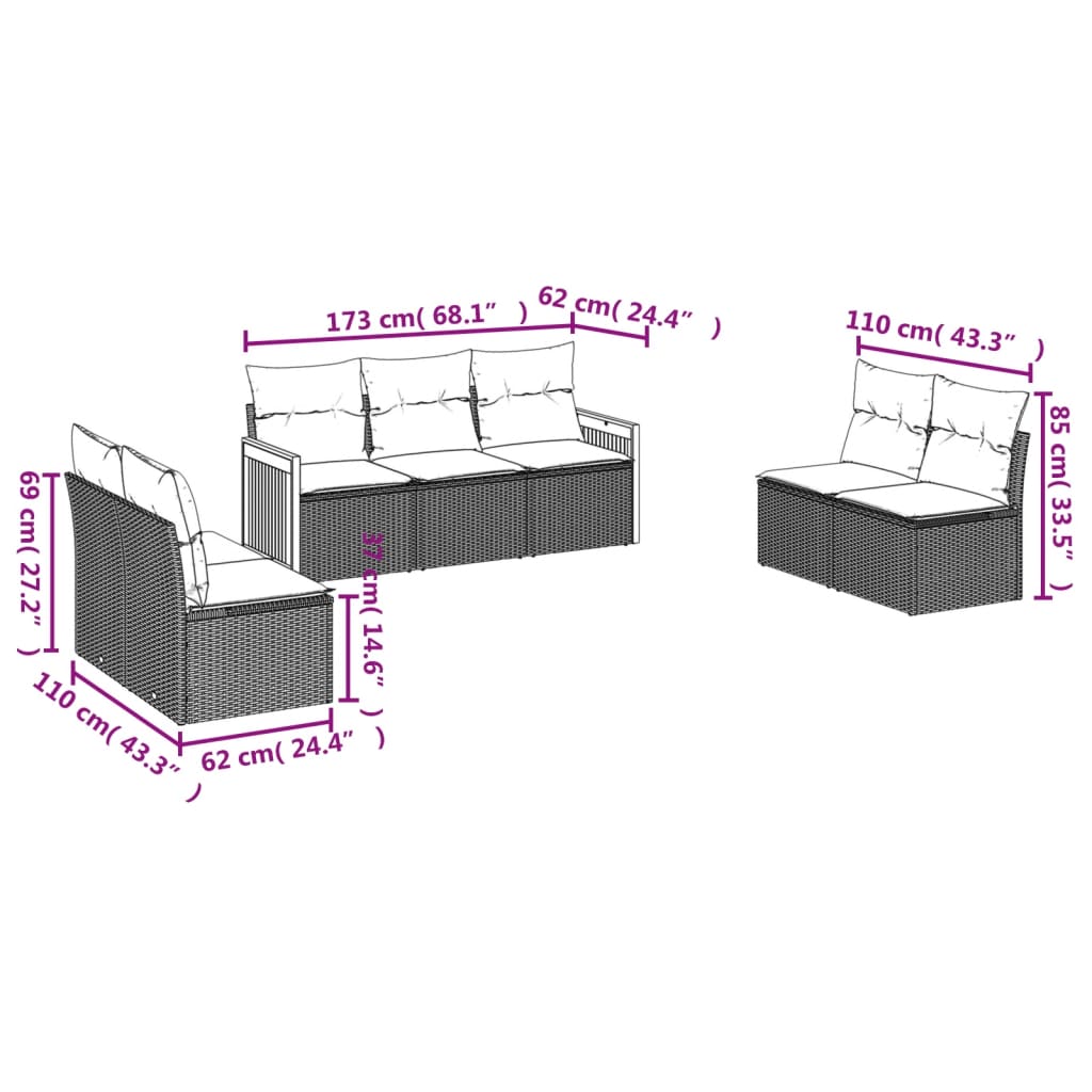Set canapele de grădină cu perne, 7 piese, negru, poliratan GartenMobel Dekor