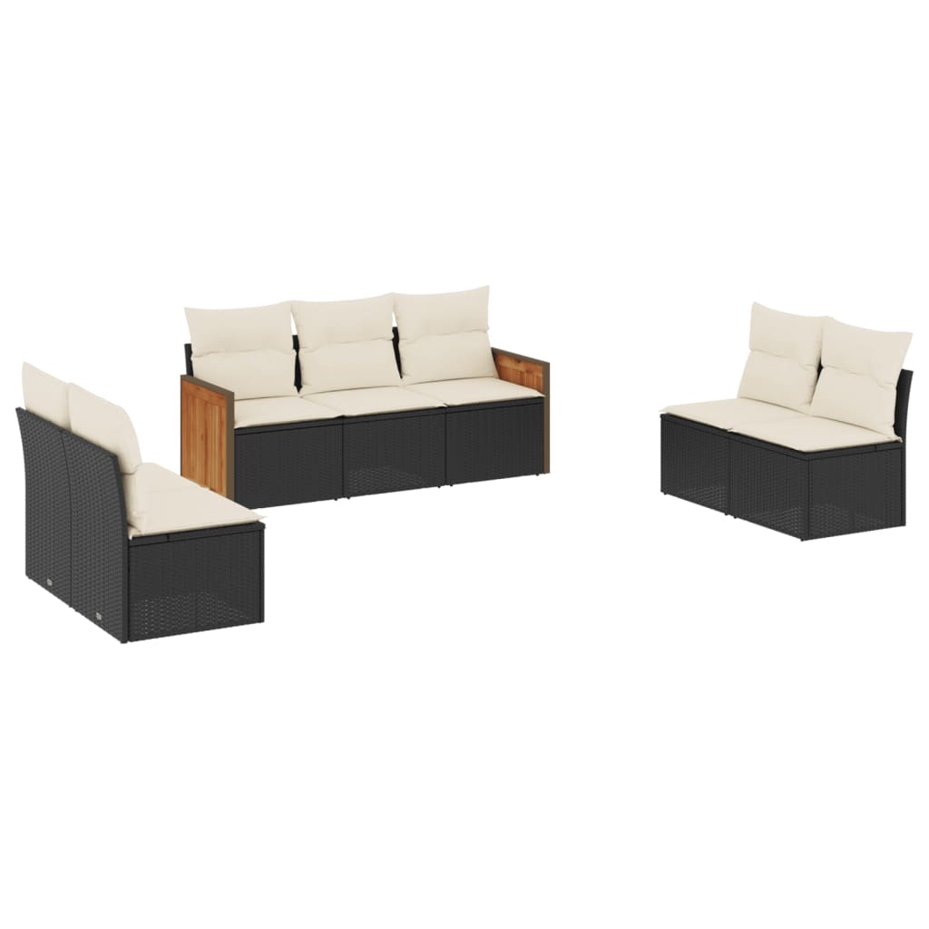 Set canapele de grădină cu perne, 7 piese, negru, poliratan GartenMobel Dekor