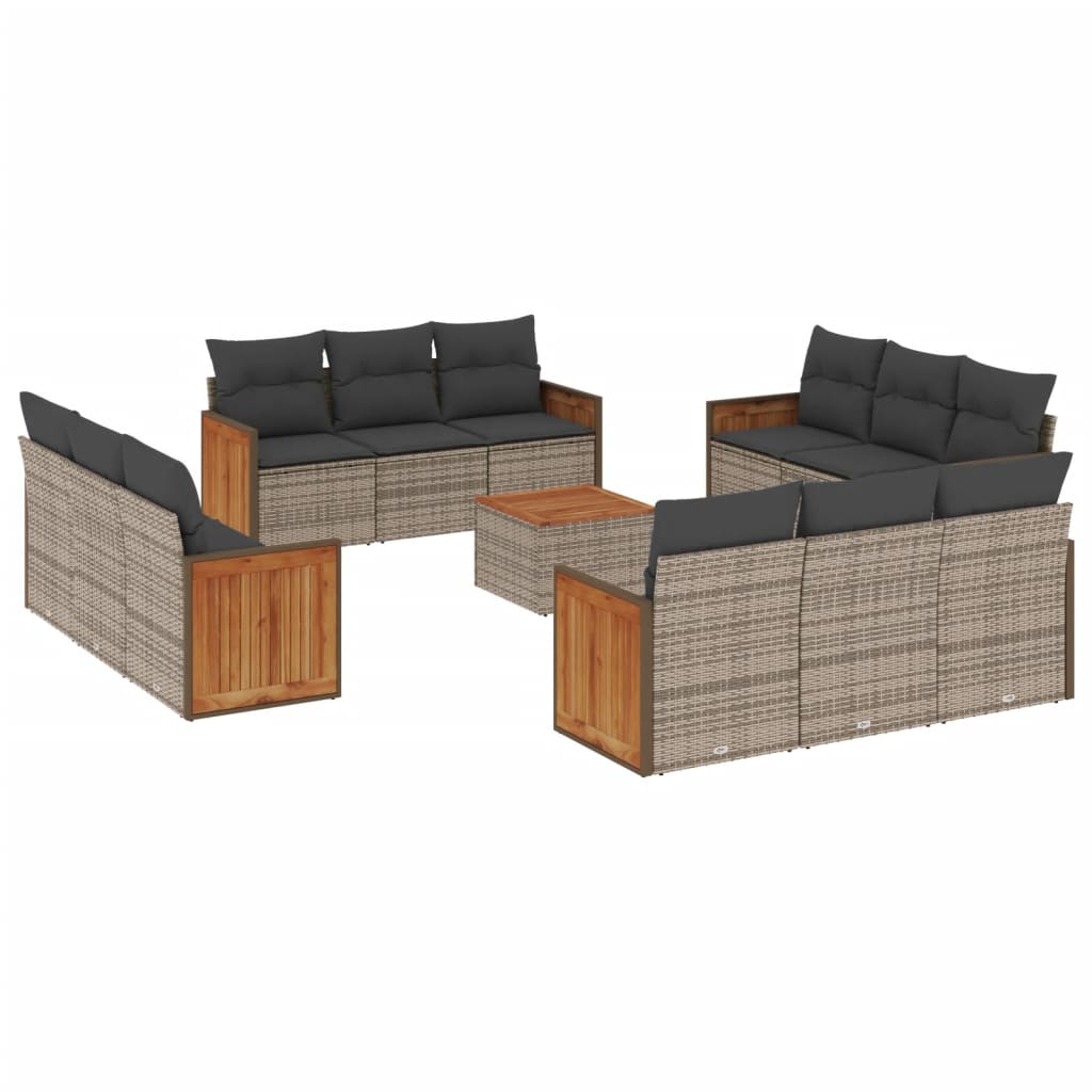 Set mobilier de grădină cu perne, 13 piese, gri, poliratan GartenMobel Dekor