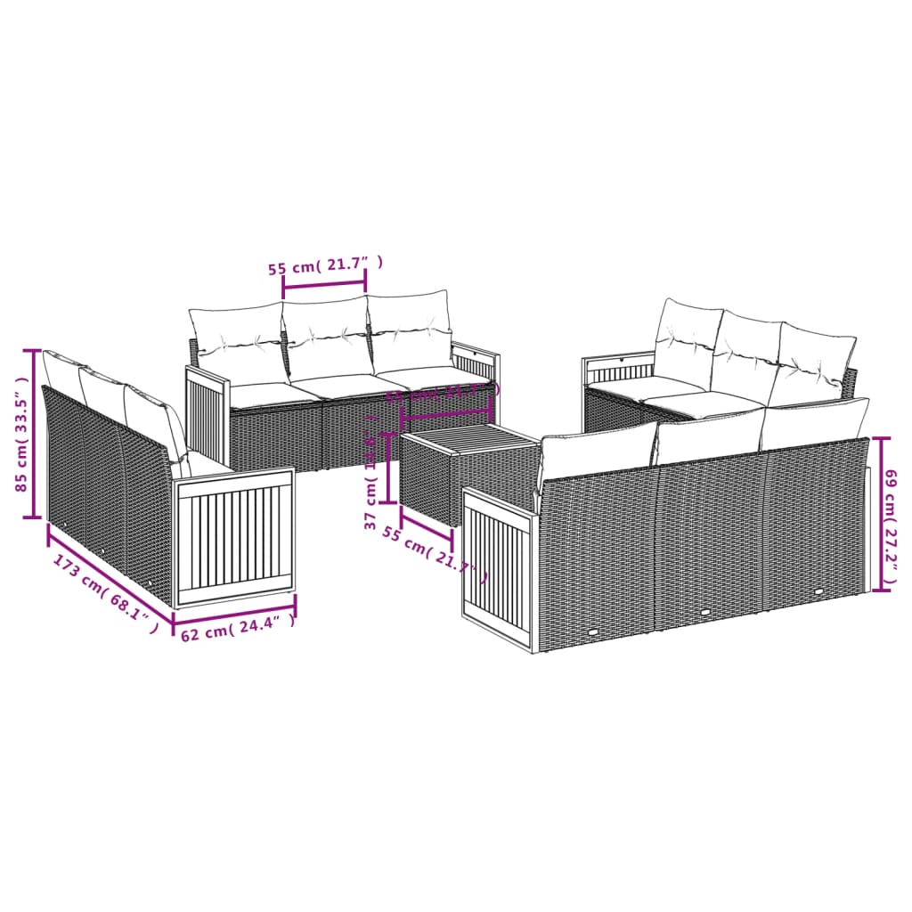 Set mobilier de grădină cu perne, 13 piese, negru, poliratan GartenMobel Dekor