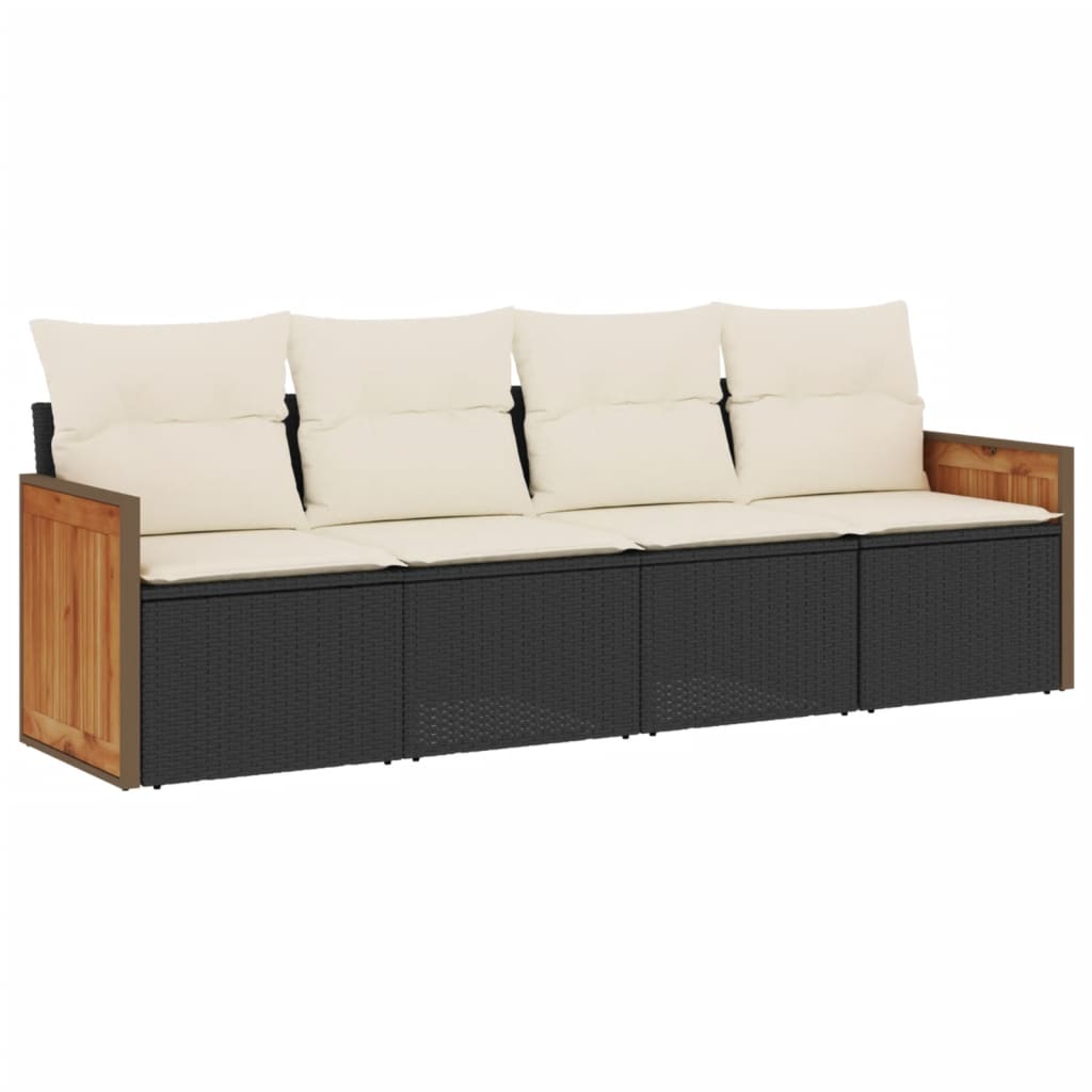 Set mobilier de grădină cu perne, 4 piese, negru, poliratan GartenMobel Dekor