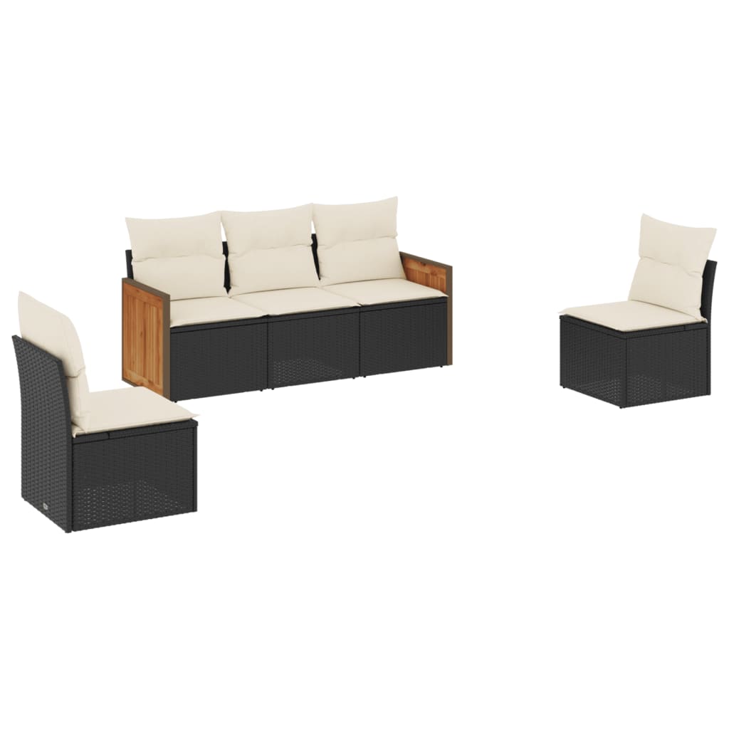 Set mobilier de grădină cu perne, 5 piese, negru, poliratan GartenMobel Dekor