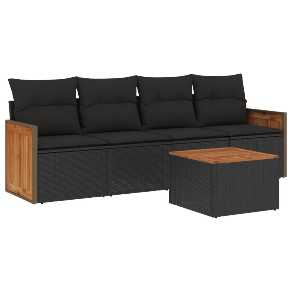 Set mobilier de grădină cu perne, 5 piese, negru, poliratan GartenMobel Dekor
