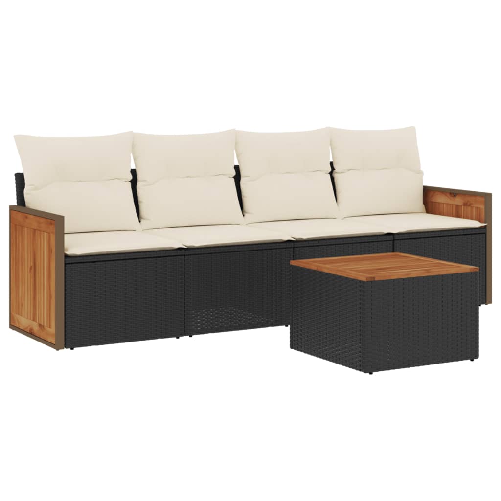 Set mobilier de grădină cu perne, 5 piese, negru, poliratan GartenMobel Dekor