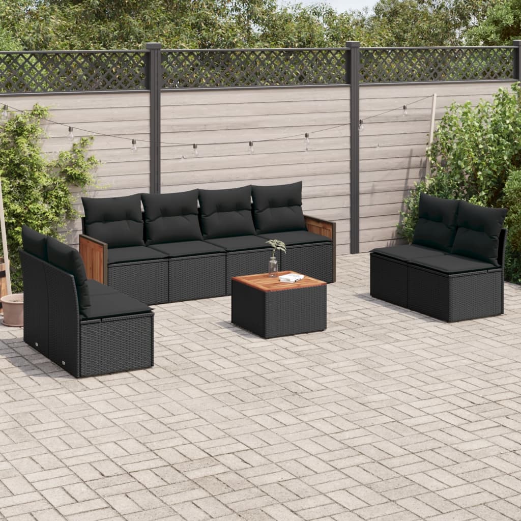 Set mobilier de grădină cu perne, 9 piese, negru, poliratan GartenMobel Dekor