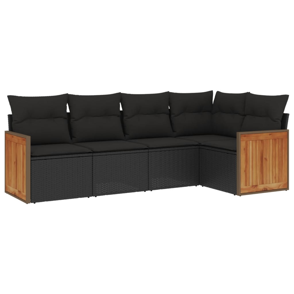 Set mobilier de grădină cu perne, 5 piese, negru, poliratan GartenMobel Dekor