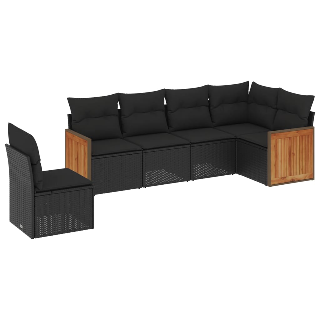 Set mobilier de grădină cu perne, 6 piese, negru, poliratan GartenMobel Dekor