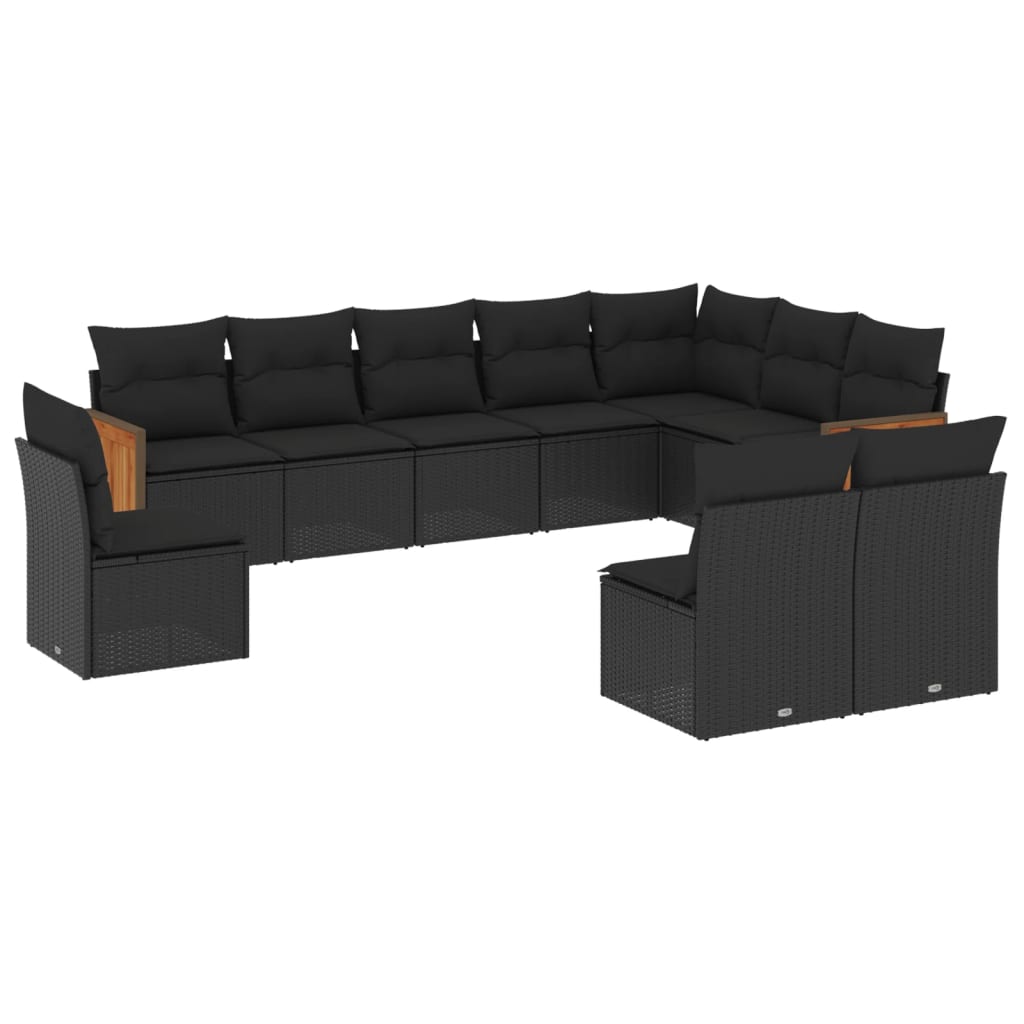 Set canapele de grădină cu perne, 10 piese, negru, poliratan GartenMobel Dekor