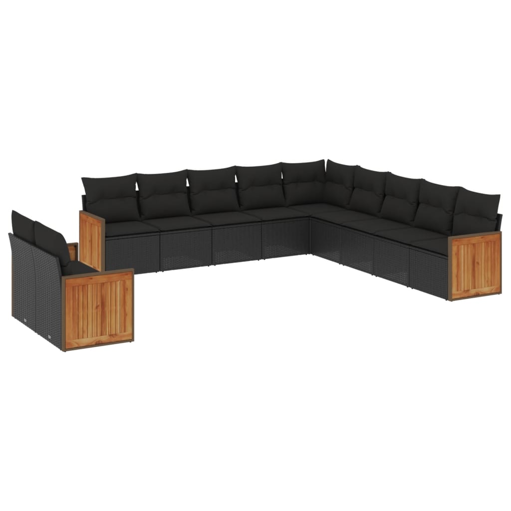 Set canapele de grădină cu perne, 11 piese, negru, poliratan GartenMobel Dekor