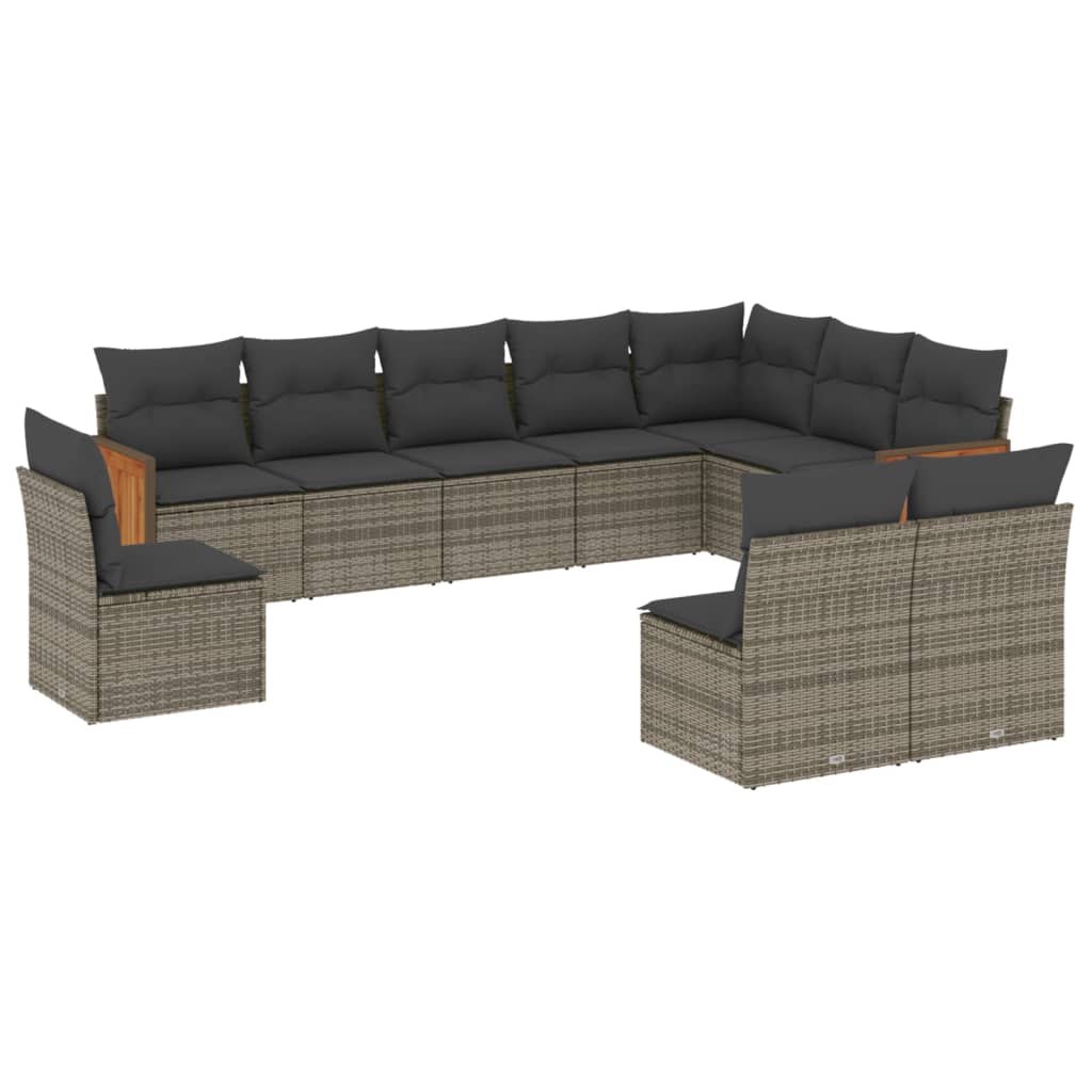 Set mobilier de grădină cu perne, 10 piese, gri, poliratan GartenMobel Dekor
