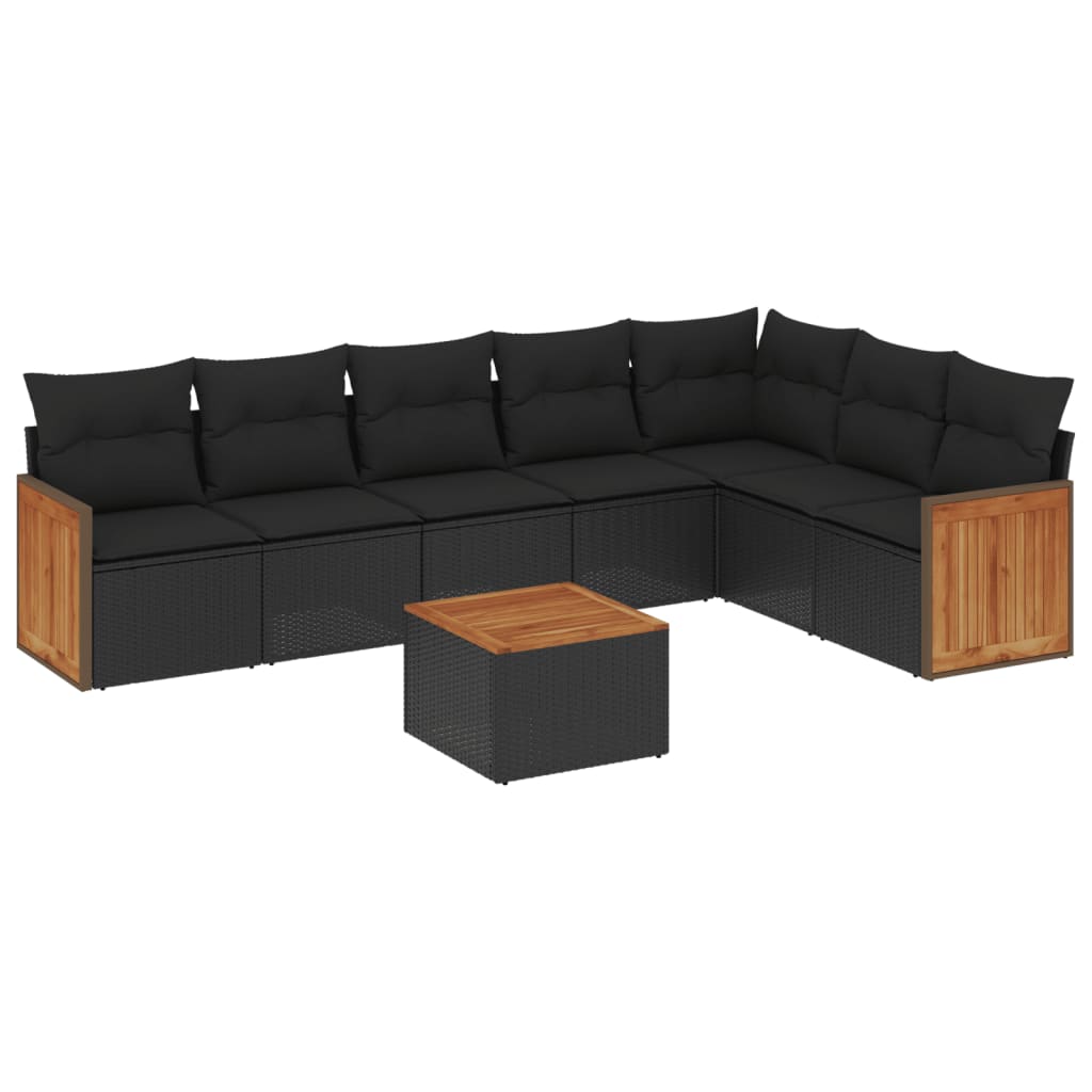 Set mobilier de grădină cu perne, 8 piese, negru, poliratan GartenMobel Dekor